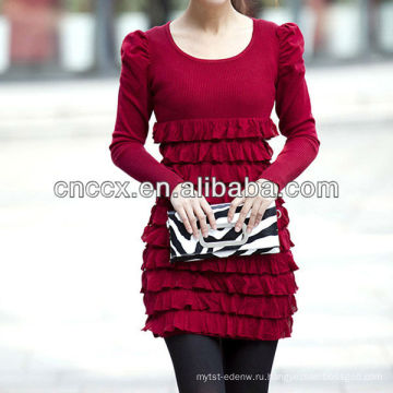 12STC0592 сплошной цвет плиссированные сексуальное платье свитер 